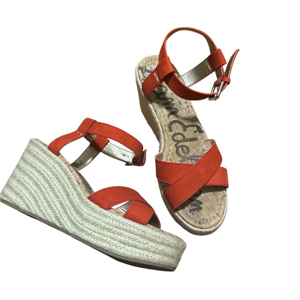 Sam Edelman Orange Espadrille Wedge Sandals Size 9 Strappy Summer Resort